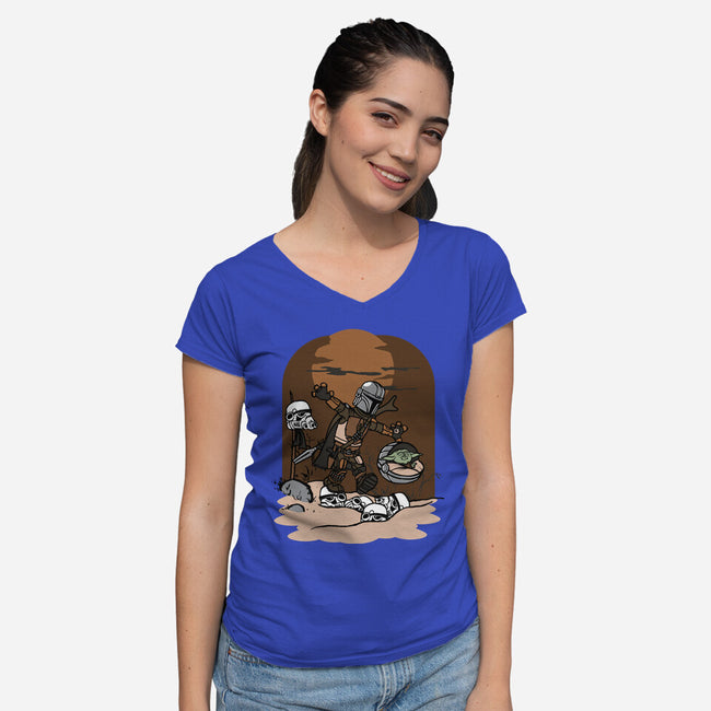 Mando And Grogu-Womens-V-Neck-Tee-Arinesart