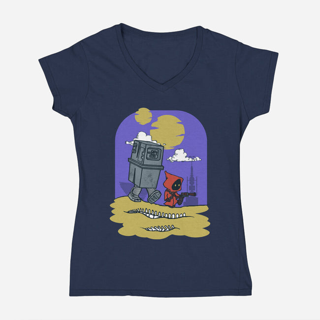 Jawa And Droid-Womens-V-Neck-Tee-Arinesart