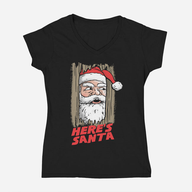 Here's Santa-Womens-V-Neck-Tee-Barbadifuoco