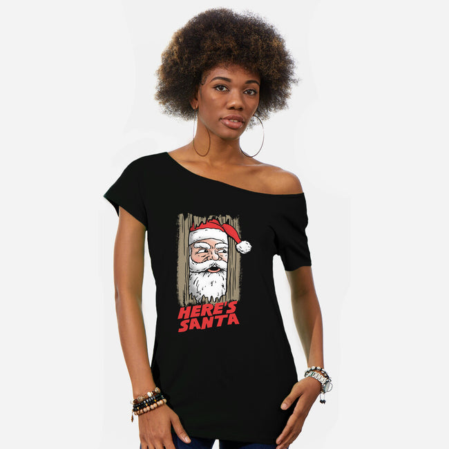 Here's Santa-Womens-Off Shoulder-Tee-Barbadifuoco