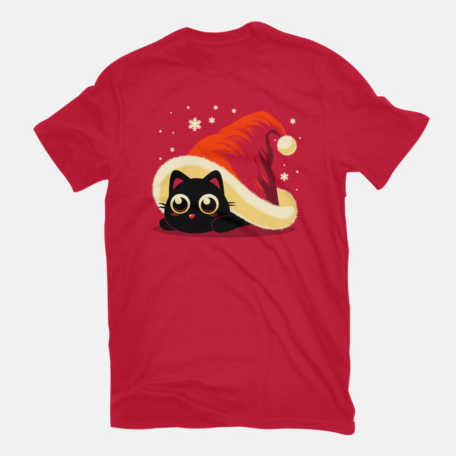 Kitty Xmas Hat-Womens-Fitted-Tee-erion_designs