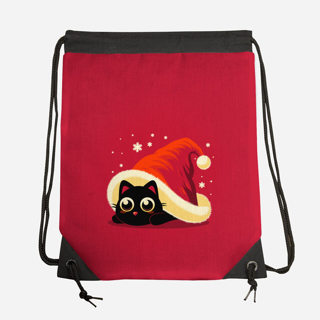 Kitty Xmas Hat-None-Drawstring-Bag-erion_designs