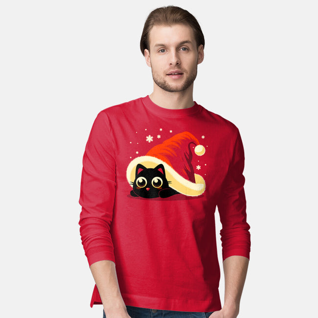 Kitty Xmas Hat-Mens-Long Sleeved-Tee-erion_designs