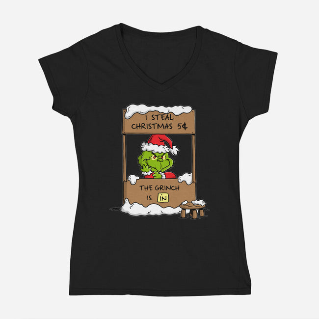 Grinch Help-Womens-V-Neck-Tee-Barbadifuoco