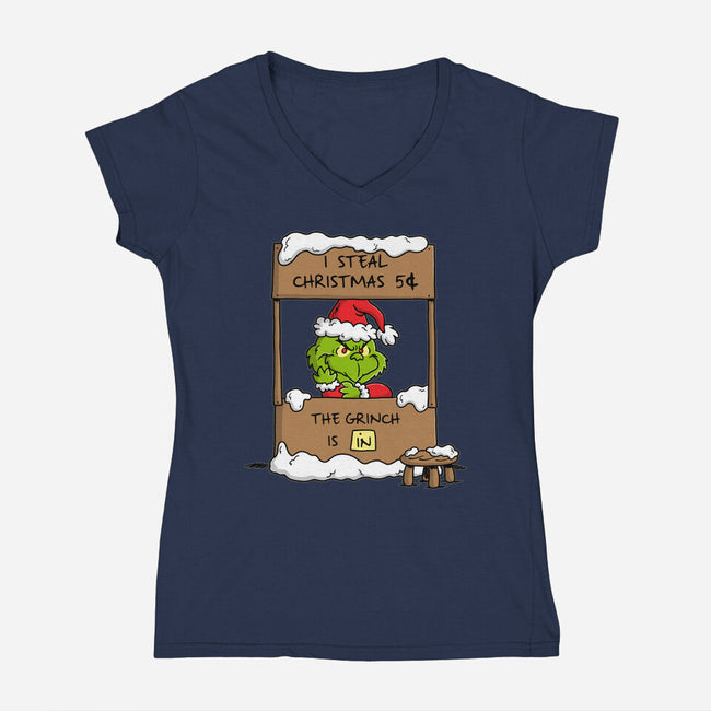 Grinch Help-Womens-V-Neck-Tee-Barbadifuoco