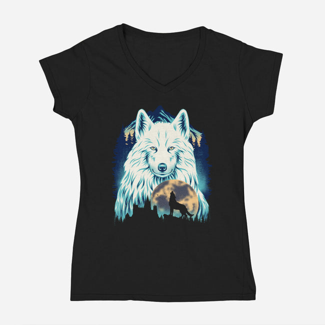 Snow Wolf-Womens-V-Neck-Tee-rmatix