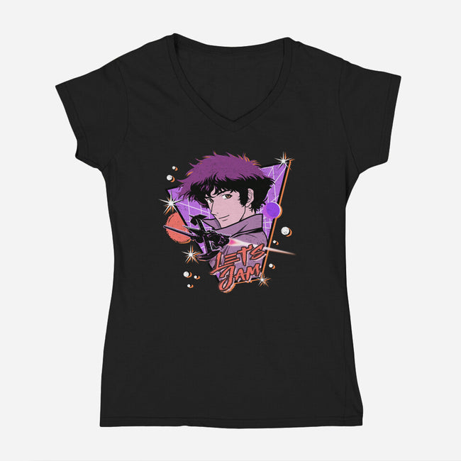 Let's Jam Across The Galaxy-Womens-V-Neck-Tee-palmstreet