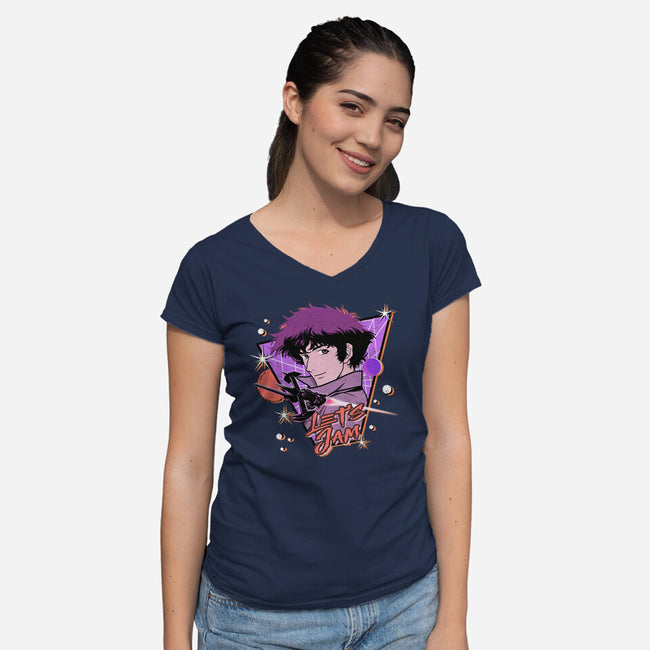 Let's Jam Across The Galaxy-Womens-V-Neck-Tee-palmstreet