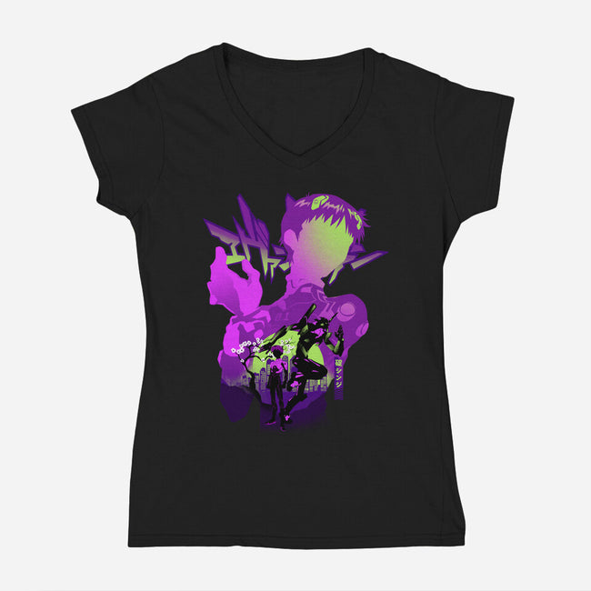 Shinji Silhouette-Womens-V-Neck-Tee-hypertwenty