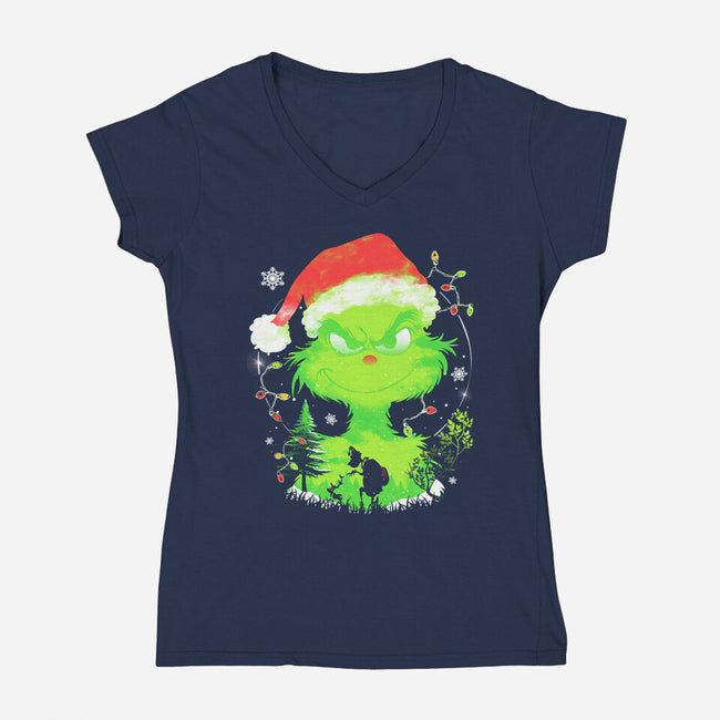 Grinch In The Gloom-Womens-V-Neck-Tee-constantine2454