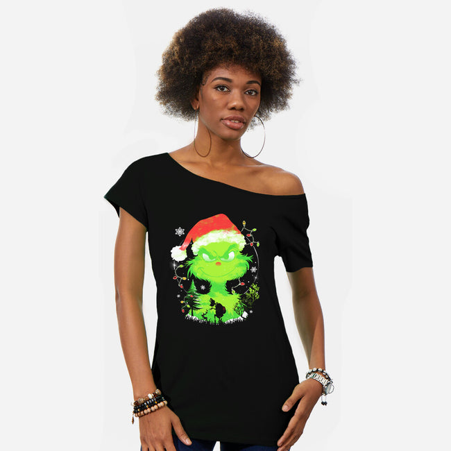 Grinch In The Gloom-Womens-Off Shoulder-Tee-constantine2454