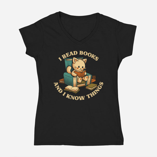 I Read Books And I Meow Things-Womens-V-Neck-Tee-worlddominationforcats