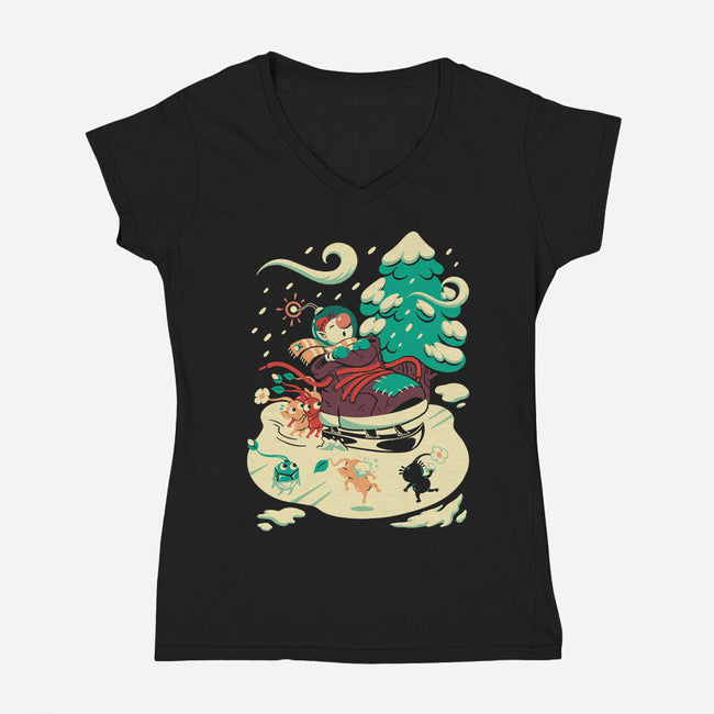 Tiny Winter-Womens-V-Neck-Tee-Henrique Torres