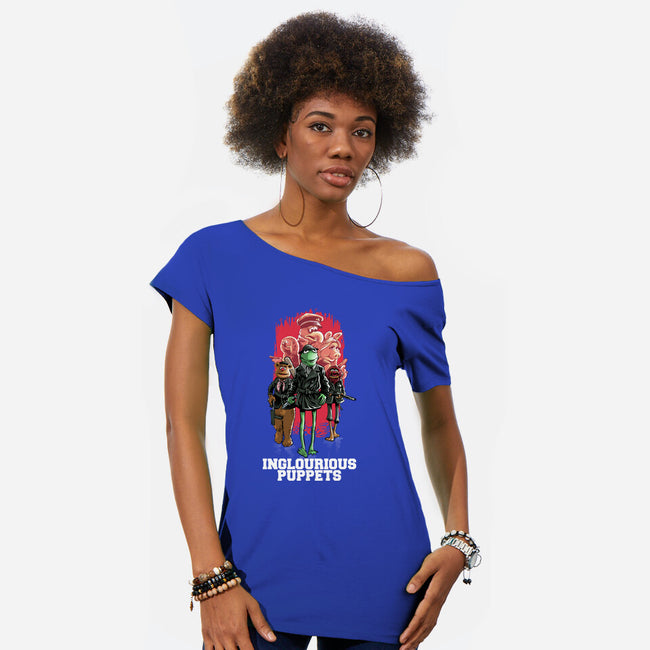 Inglourious Puppets-Womens-Off Shoulder-Tee-zascanauta