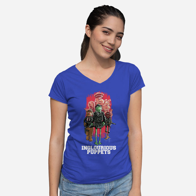 Inglourious Puppets-Womens-V-Neck-Tee-zascanauta