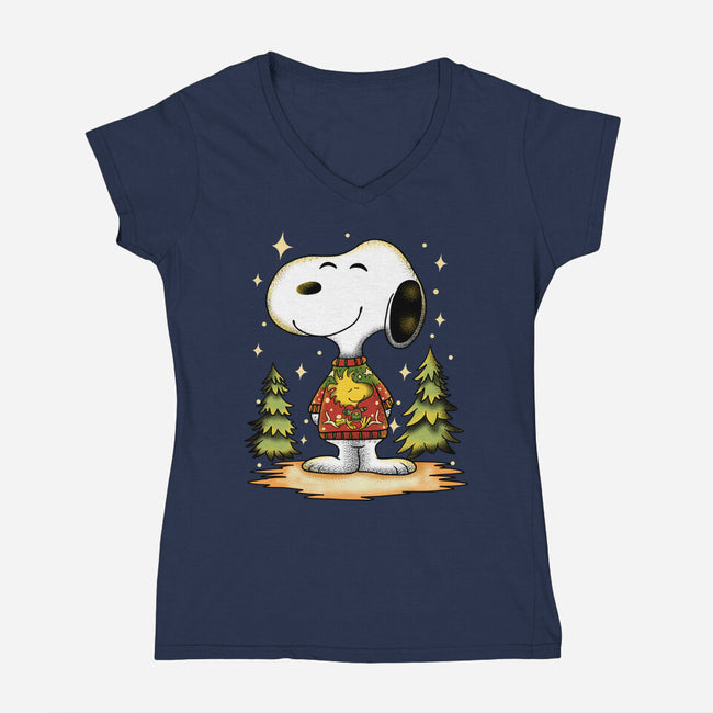 Snoopy's Cozy Christmas-Womens-V-Neck-Tee-JamesQJO