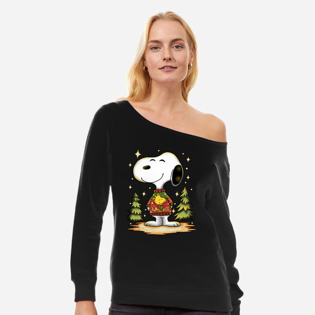 Snoopy's Cozy Christmas-Womens-Off Shoulder-Sweatshirt-JamesQJO