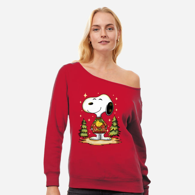 Snoopy's Cozy Christmas-Womens-Off Shoulder-Sweatshirt-JamesQJO