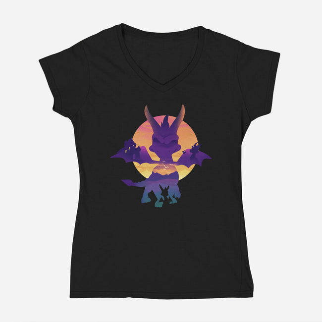 Purple Dragon-Womens-V-Neck-Tee-dandingeroz