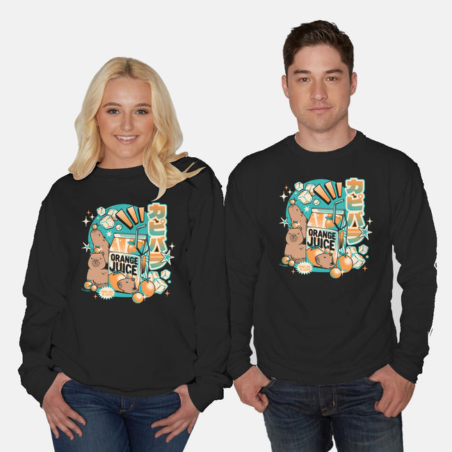 Capybara Japanese Orange Juice-Unisex-Crew Neck-Sweatshirt-tobefonseca