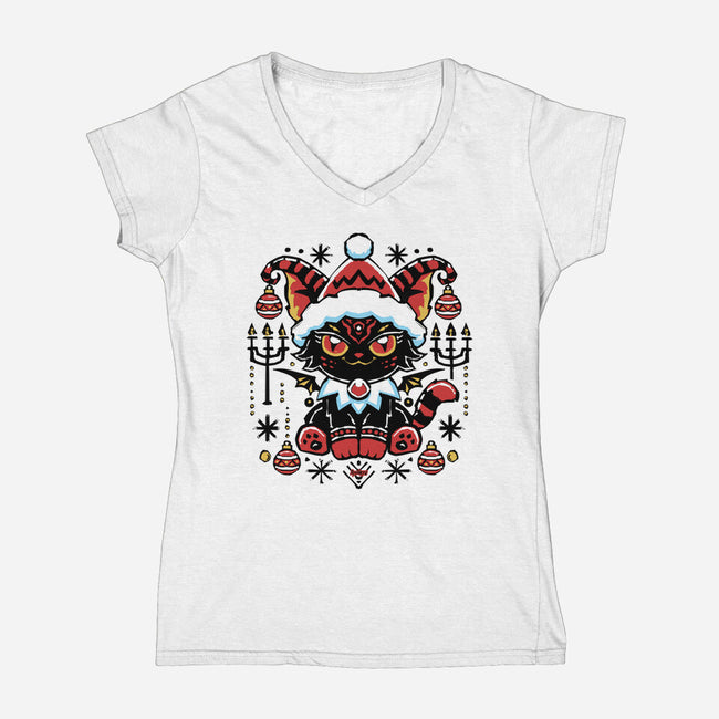 Black Cat Xmas-Womens-V-Neck-Tee-Andriu