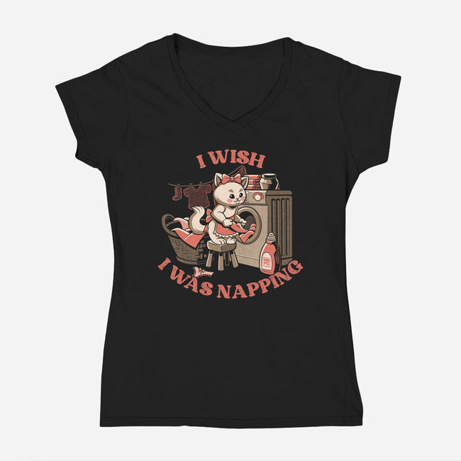 I Wish I Was Napping-Womens-V-Neck-Tee-worlddominationforcats