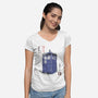 Police Box Sumi-E-Womens-V-Neck-Tee-Astrobot Invention