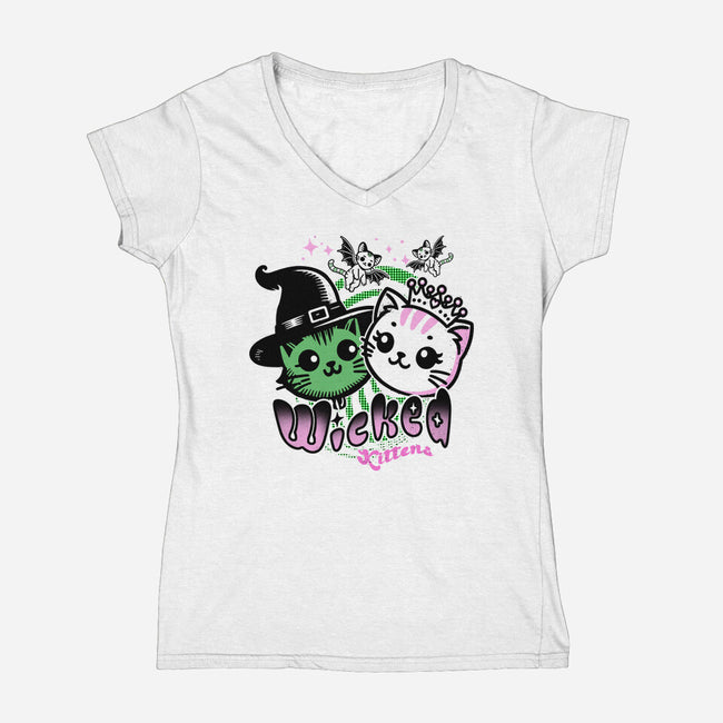 Wicked Kittens-Womens-V-Neck-Tee-palmstreet