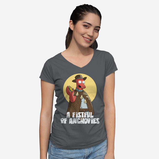 A Fistful Of Anchovies-Womens-V-Neck-Tee-zascanauta