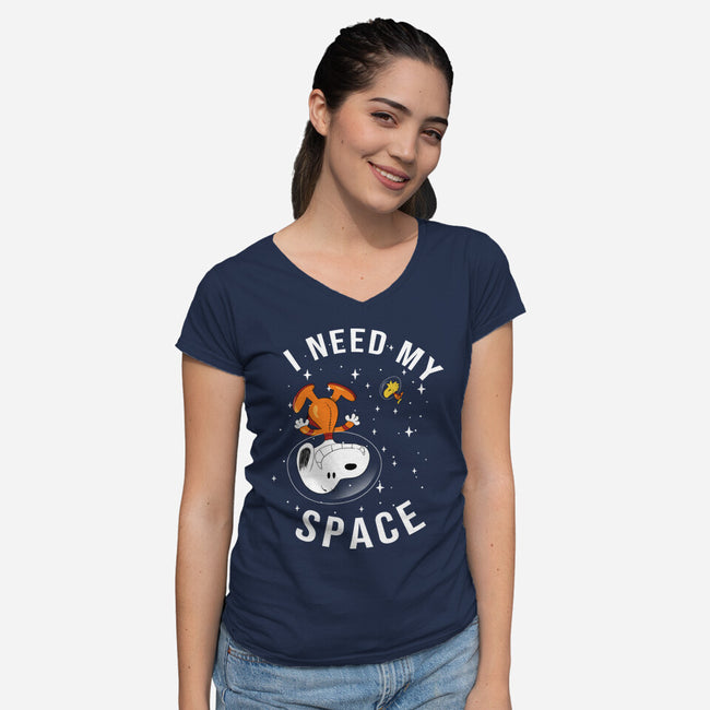 I Need My Space Snoopy-Womens-V-Neck-Tee-MaxoArt