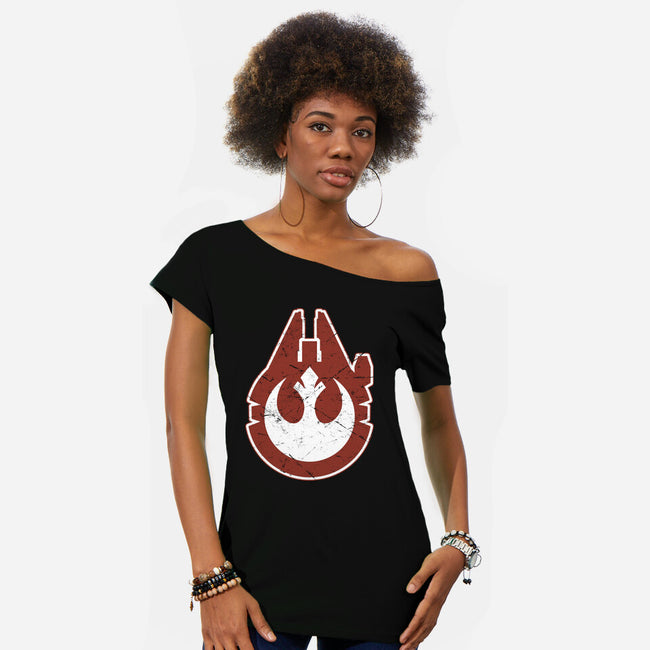 Vintage Millenium Falcon-Womens-Off Shoulder-Tee-Astrobot Invention