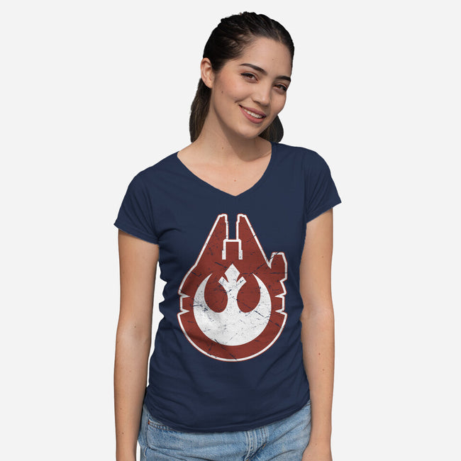 Vintage Millenium Falcon-Womens-V-Neck-Tee-Astrobot Invention