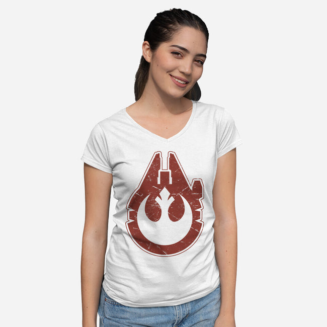 Vintage Millenium Falcon-Womens-V-Neck-Tee-Astrobot Invention