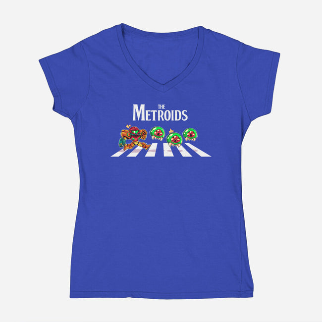 The Metroids-Womens-V-Neck-Tee-2DFeer