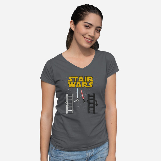 Stair Wars-Womens-V-Neck-Tee-sebasebi