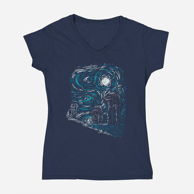 Hoth Night-Womens-V-Neck-Tee-sebasebi