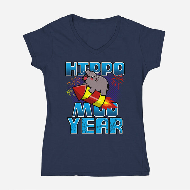 Hippo Moo Year-Womens-V-Neck-Tee-Boggs Nicolas