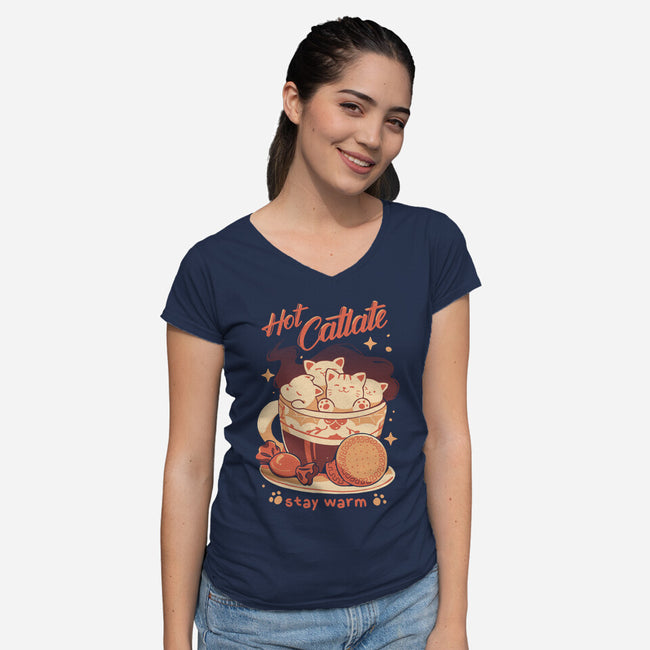 Hot Catlate-Womens-V-Neck-Tee-yumie