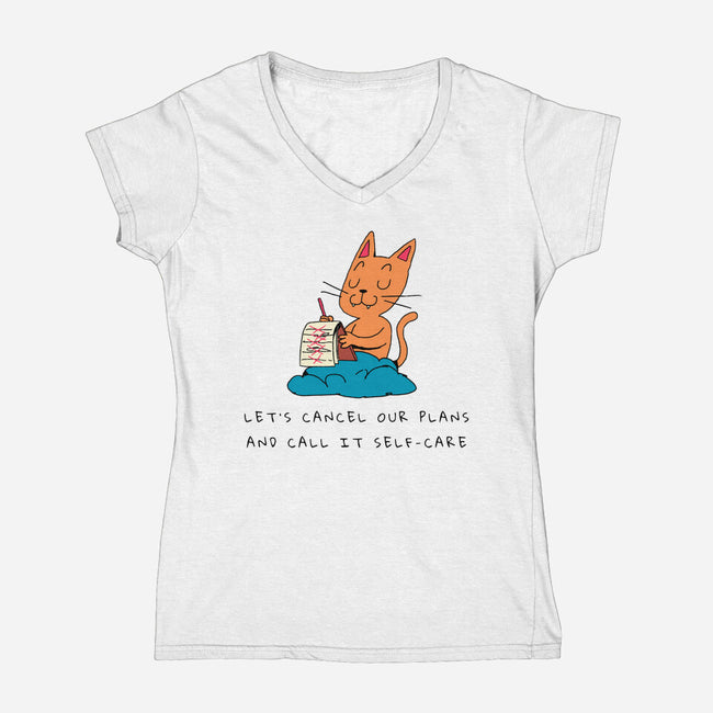 Let's Cancel Our Plans-Womens-V-Neck-Tee-FunkVampire