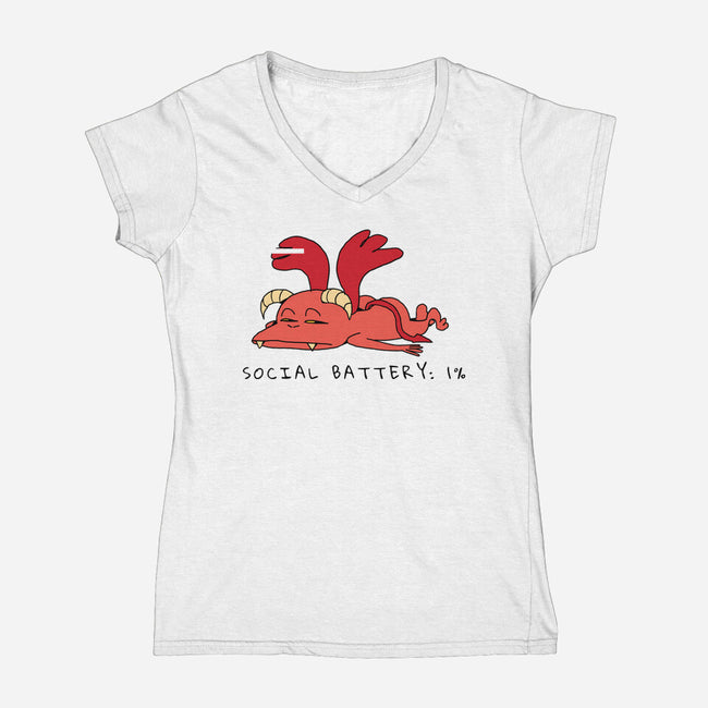 Social Battery Running Low-Womens-V-Neck-Tee-FunkVampire