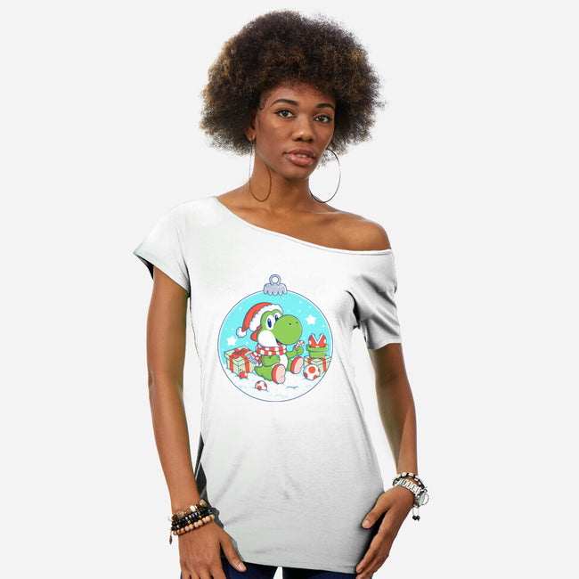 Dino Christmas-Womens-Off Shoulder-Tee-Eoli Studio