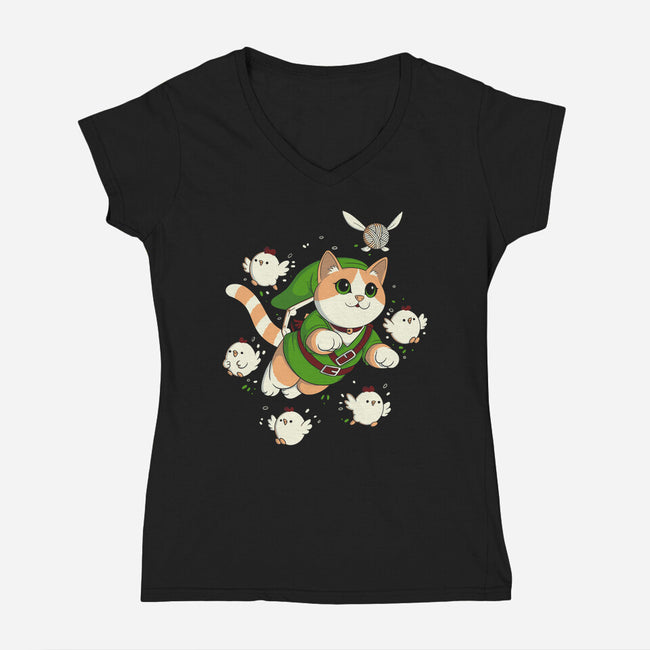 The Legend Of The Cat-Womens-V-Neck-Tee-Eoli Studio