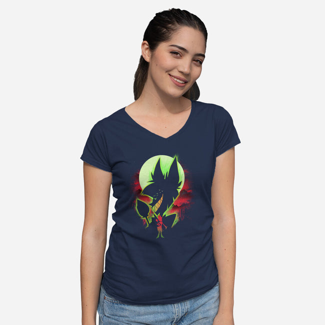 The Radio Demon Landscape-Womens-V-Neck-Tee-dandingeroz