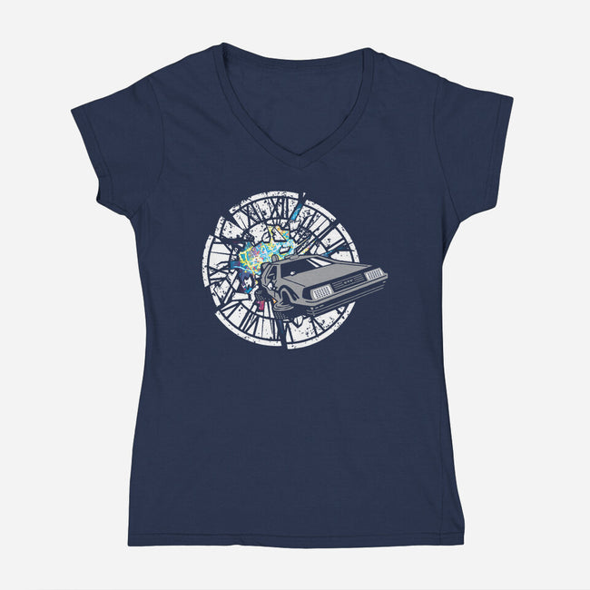 Delorean Dreams-Womens-V-Neck-Tee-dalethesk8er