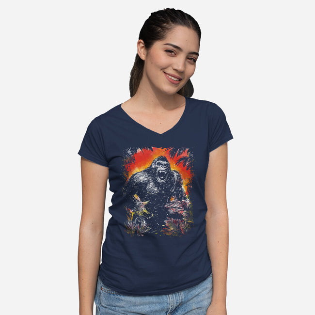 The King Of Skull Island-Womens-V-Neck-Tee-kharmazero