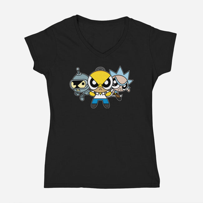 The Powerpuff Drinkers-Womens-V-Neck-Tee-Barbadifuoco