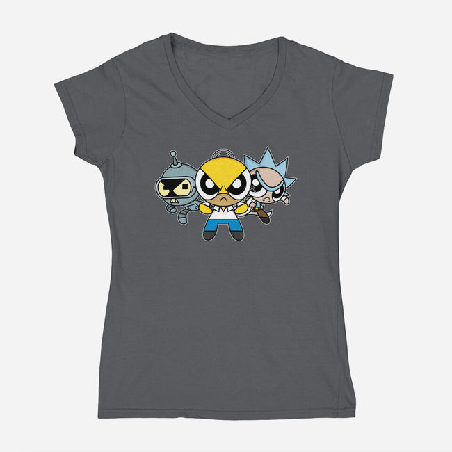 The Powerpuff Drinkers-Womens-V-Neck-Tee-Barbadifuoco