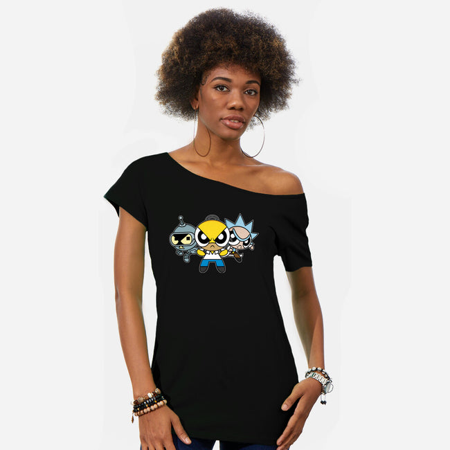 The Powerpuff Drinkers-Womens-Off Shoulder-Tee-Barbadifuoco