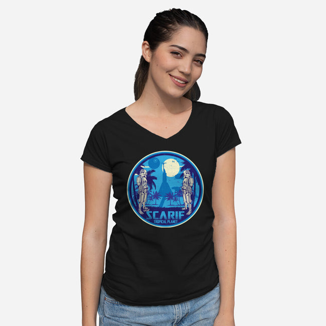 Visit The Tropical Planet-Womens-V-Neck-Tee-CarloJ1956