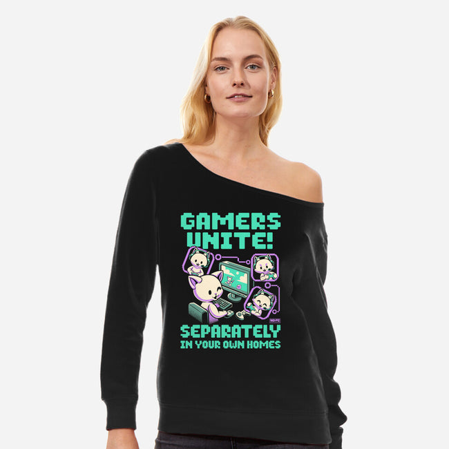 Gamers United-Womens-Off Shoulder-Sweatshirt-worlddominationforcats